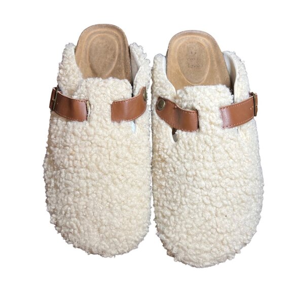 Sherpa Clogs Slippers Slides Close Toe Normcore Neutral Lounge Cozy Boho Size 11 - Picture 11 of 12